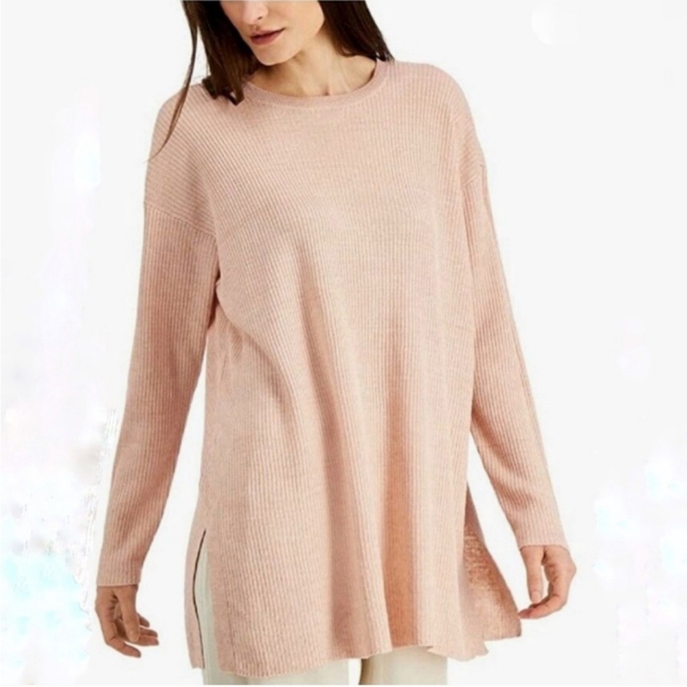 Eileen Fisher Powder Pale Pink Organic Linen Round Neck Tunic Sweater Sz S